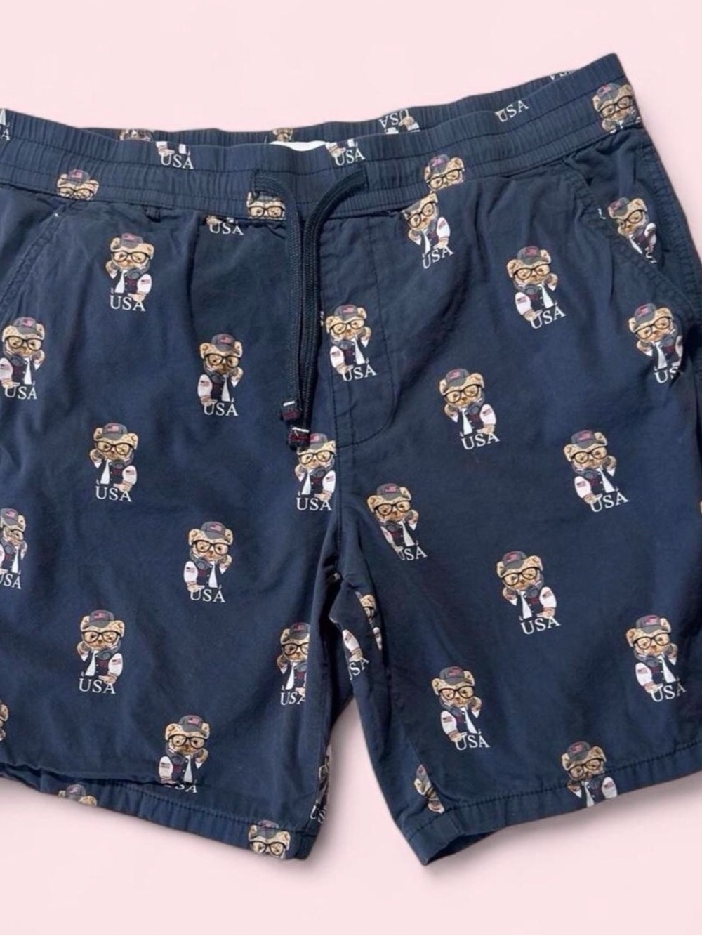 Denim & Flower Men's Dark Navy Shorts with USA Bears